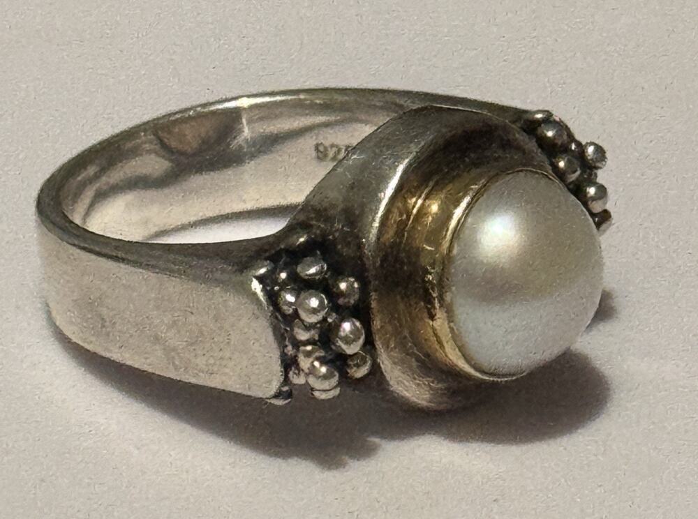 Vintage Michael Dawkins 925 14K Pearl Ring Sterling Silver & Gold Sz 8.5 13g